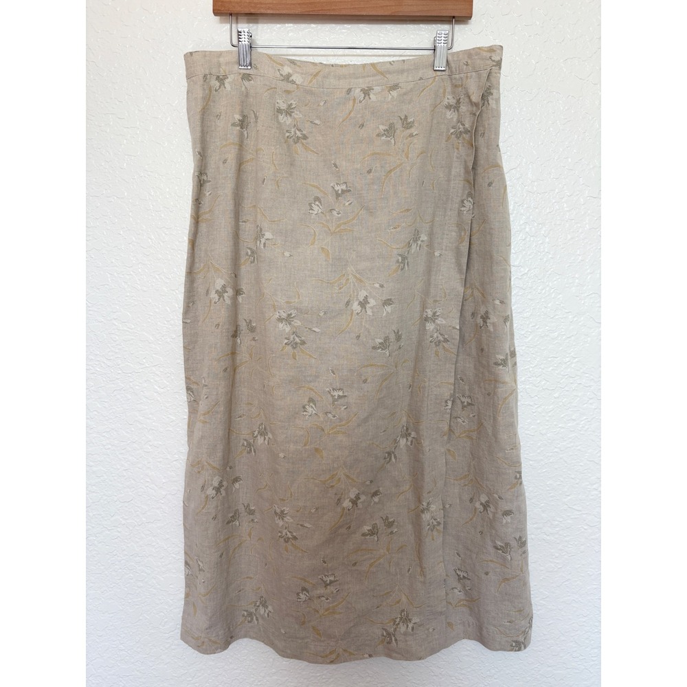 Crossroads Woman Linen Blend Floral Wrap Midi Skirt Natural Beige 18W NWT